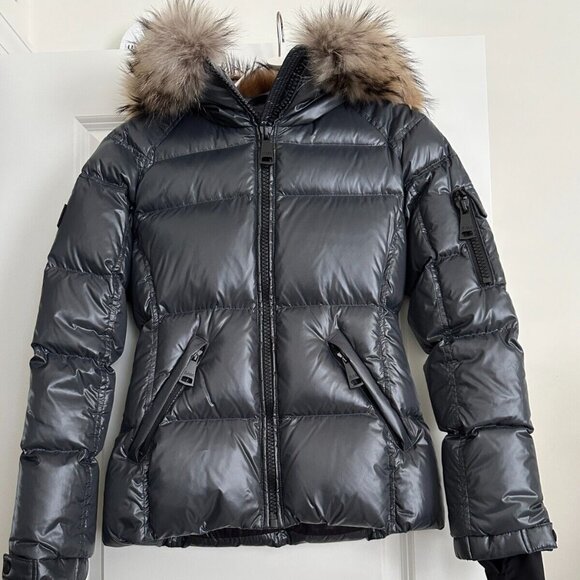 SAM Dark Gray Fur Trim Hooded Down Puffer Coat Size S - Picture 3 of 10